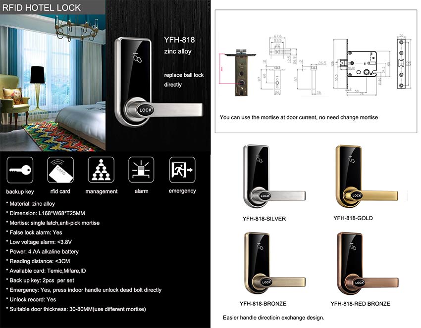 Zinc Alloy Hotel Door Lock YFH-818