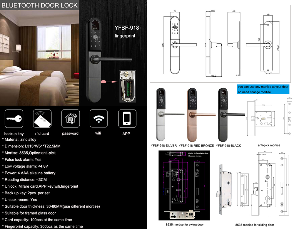 Aluminum Fingerprint Bluetooth Door Lock YFBF-918