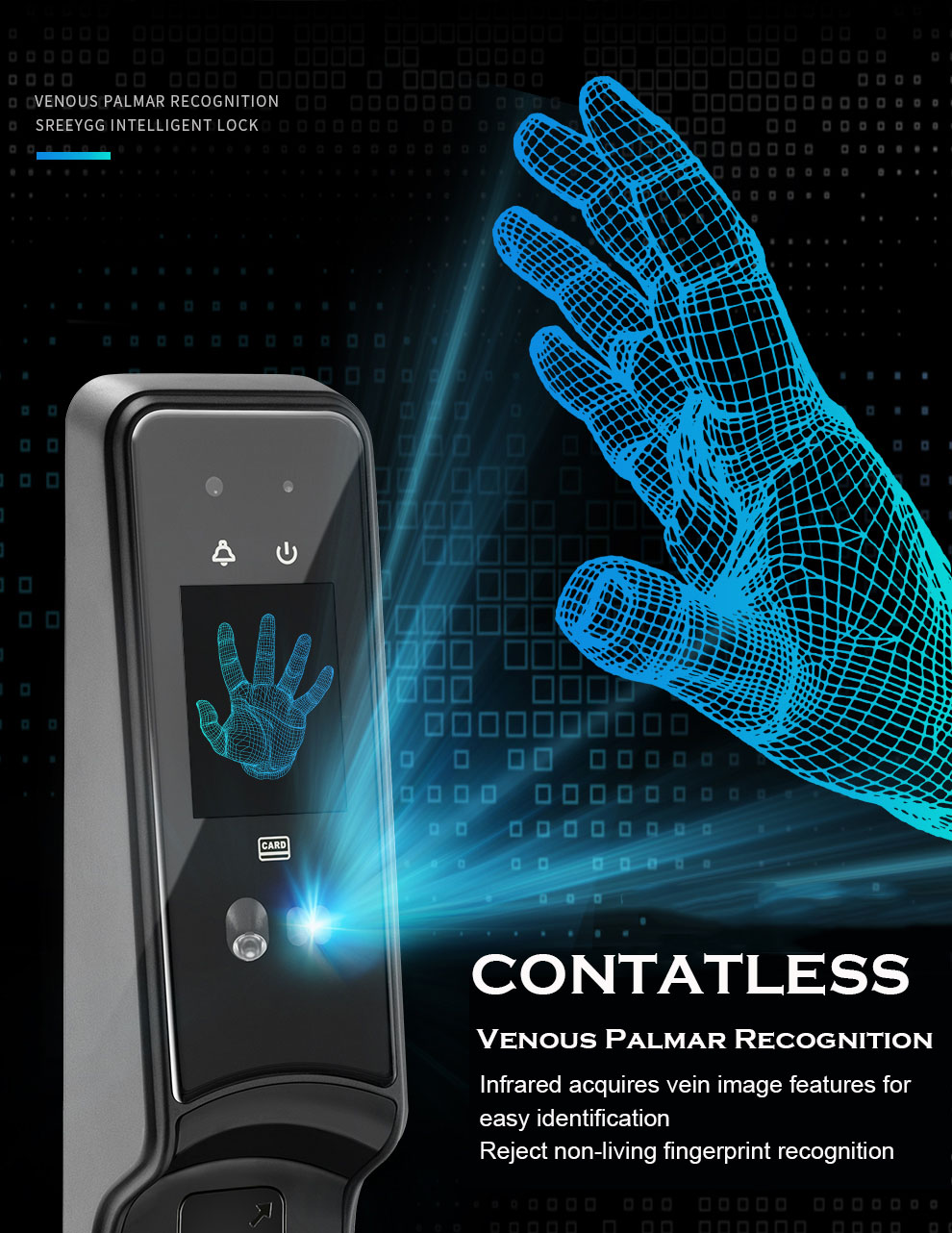 3D Automatic Infrared Intelligent Smart Fingerprint Face Recognition Door Lock For Home YFR-Z9