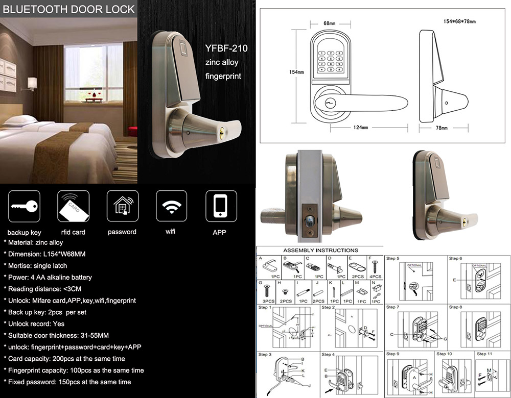 Single Latch Deadbolt Fingerprint Bluetooth Door Lock