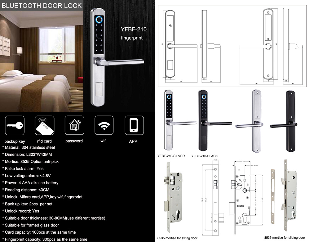 Stainless Steel Bluetooth Sliding Door Lock YFBF-A210