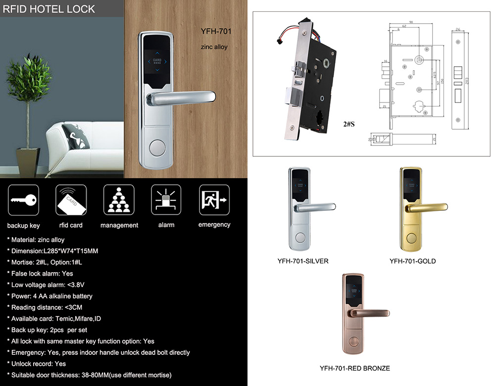 Zinc Alloy Hotel Door Lock YFH-701