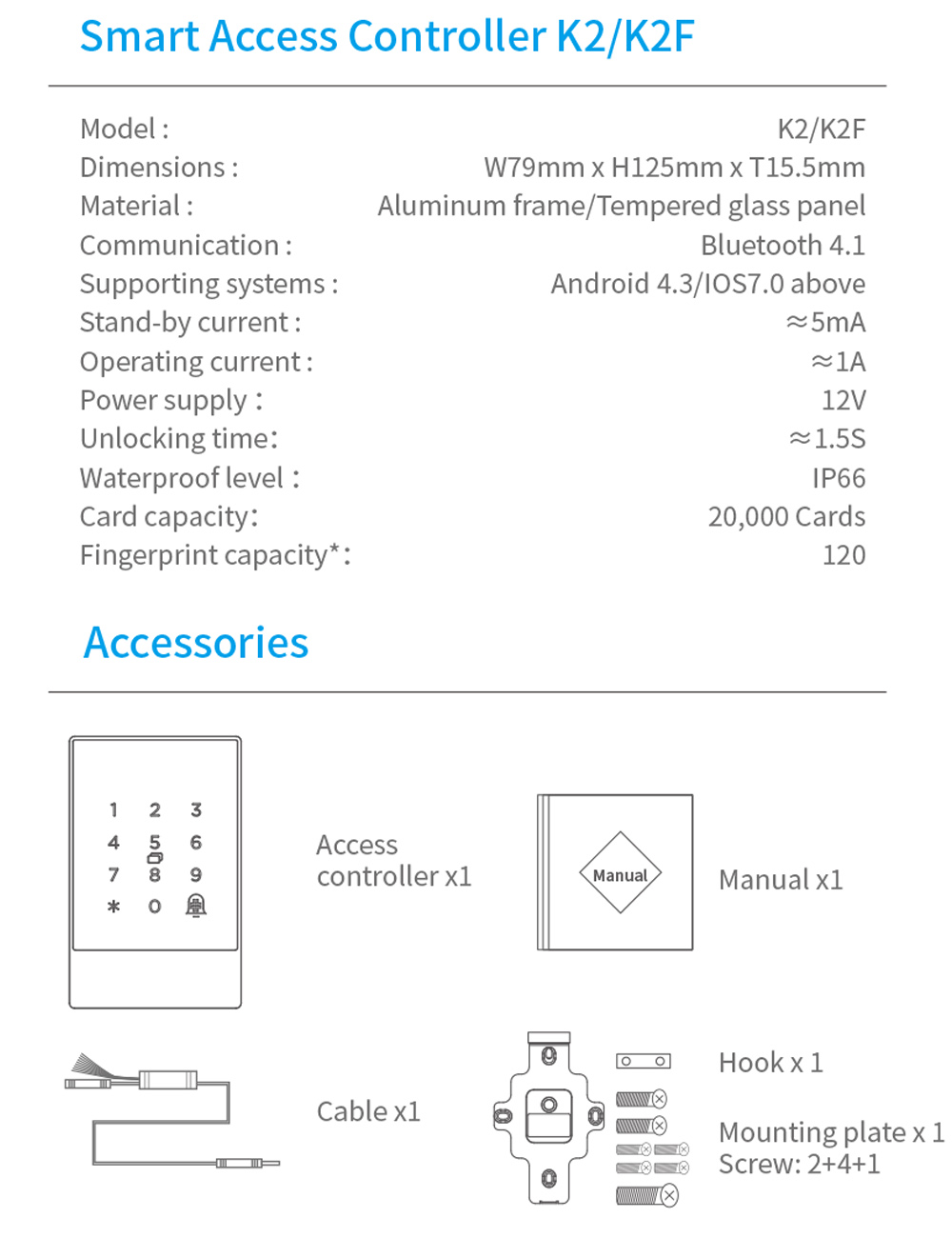 IP66 Waterproof Bluetooth Remote Control Access Control Reader YFBA