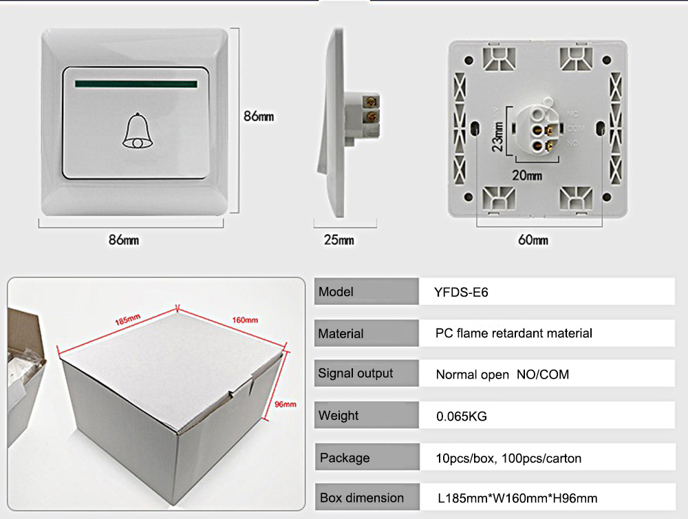 DC12V Doorbell Switch YFDS-E6