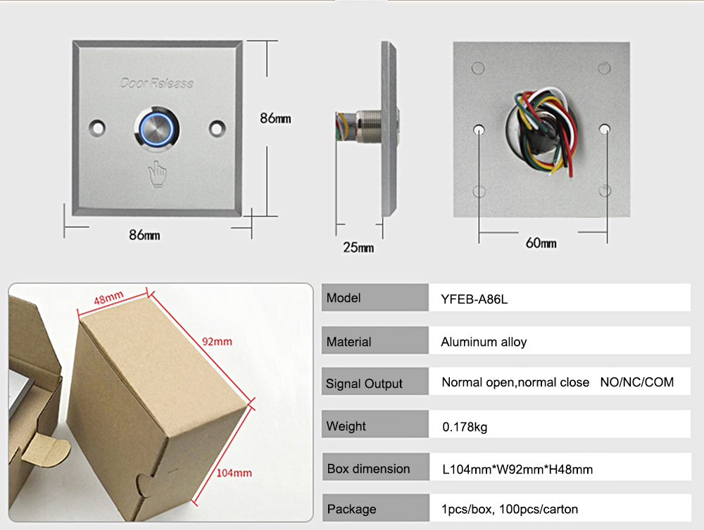 Access Control Aluminum Exit Button YFEB-A86L