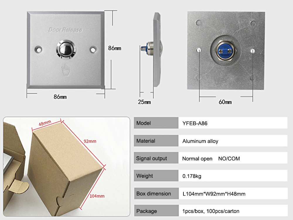 Normal Open Access Control Exit Button YFEB-A86