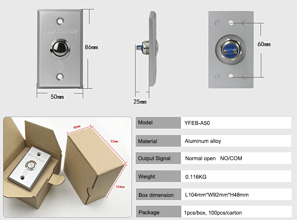 Slim Aluminum Exit Buttons YFEB-A50