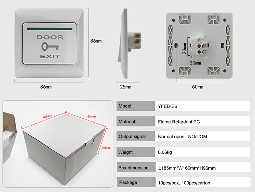 Flame Retardant PC Exit Button YFEB-E6