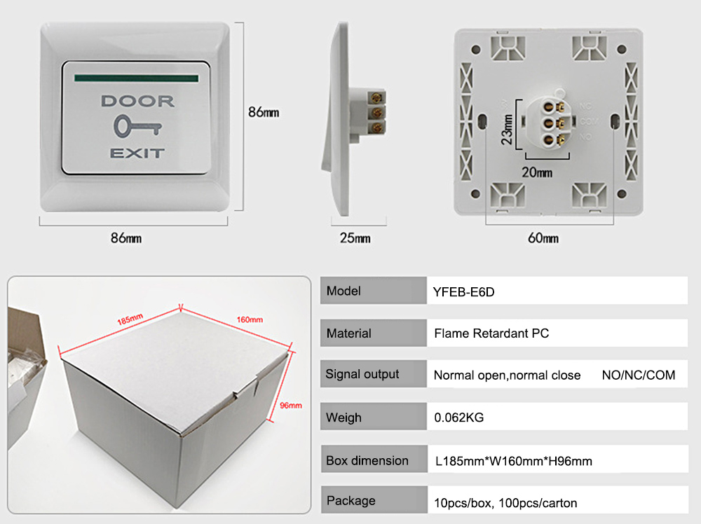 86 Type Plastic Door Exit Button YFEB-E6D