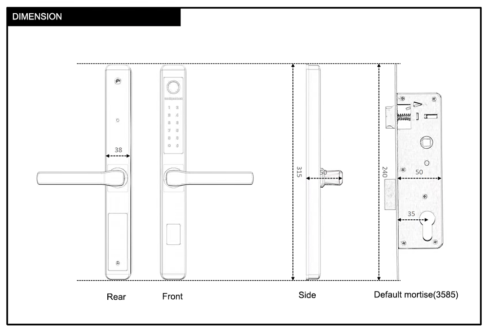 Aluminum Door SUS304 Fingerprint Bluetooth Door Lock YFBF-05