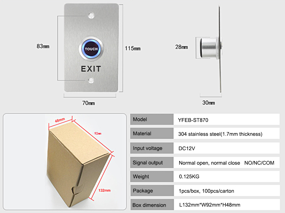 304 Stainless Steel Exit Button YFEB-ST870