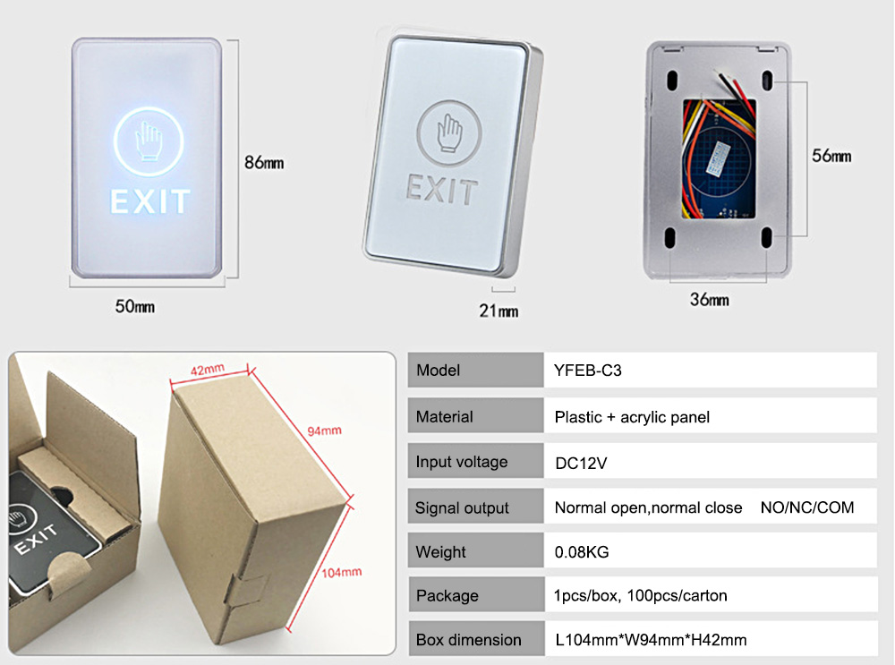 Acrylic Panel Door Exit Button YFEB-C3