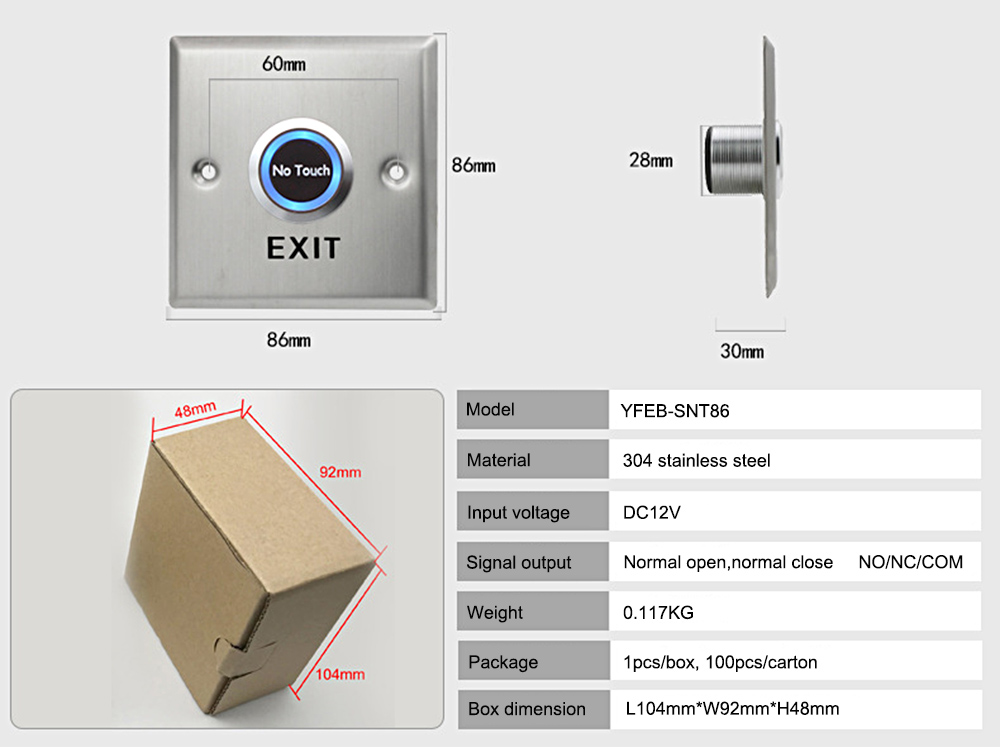 No Contact Exit Door Release Button YFEB-SNT86