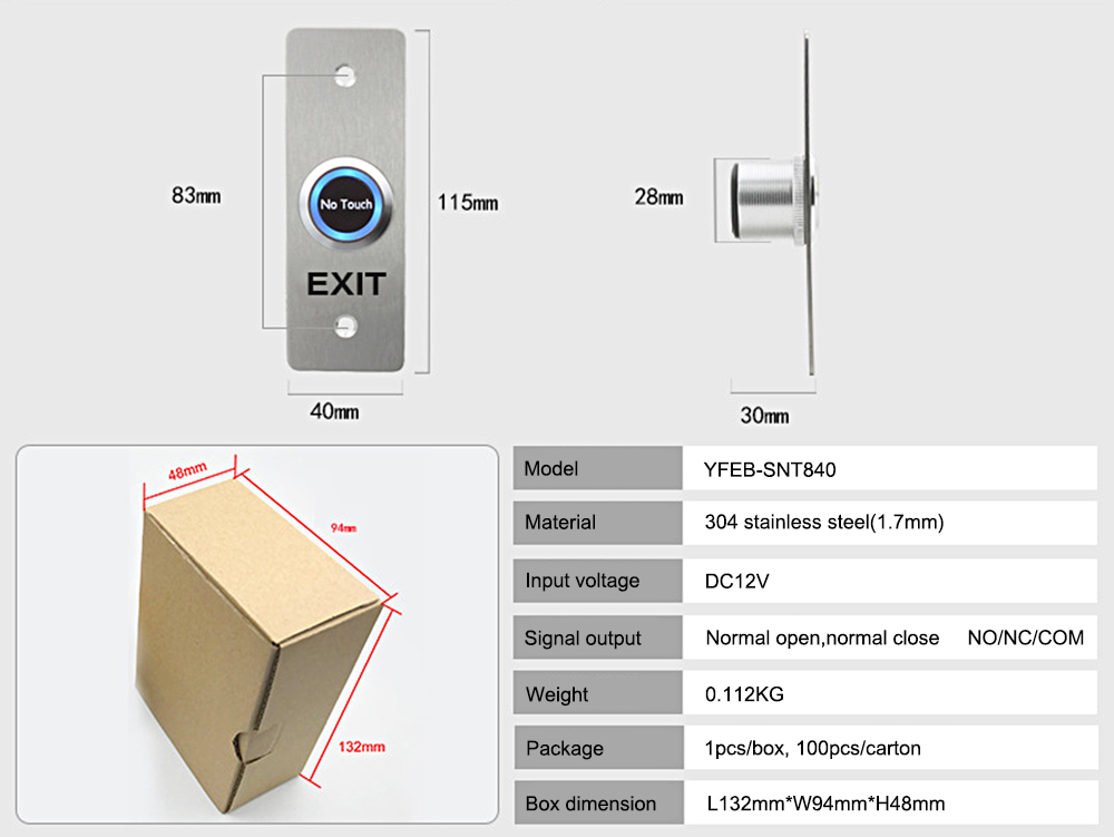No Touch Door Exit Button YFEB-SNT840