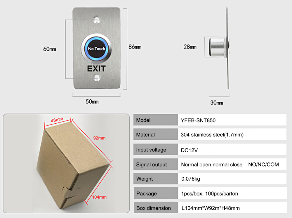 DC12V Contactless Infrared Induction Exit Button YFEB-SNT850