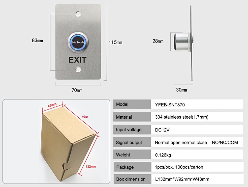 Touchless Infrared Sensor Door Exit Button YFEB-SNT870