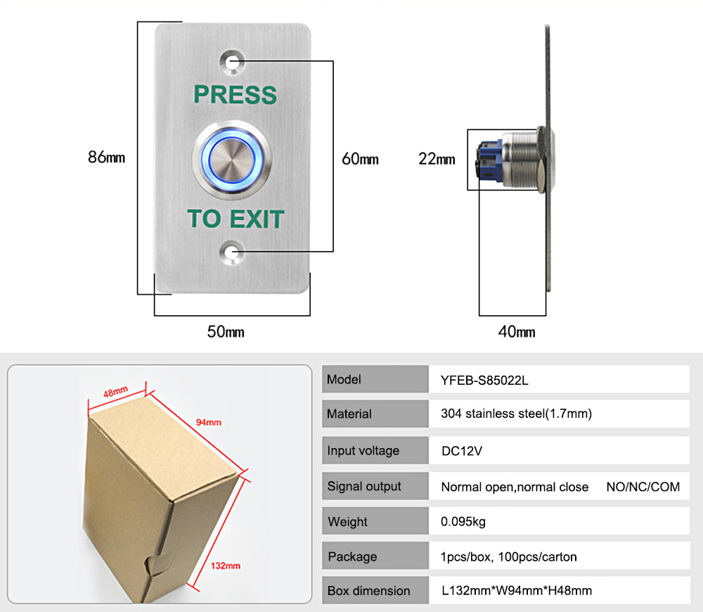 IP65 Stainless Steel Exit Button YFEB-S85022L