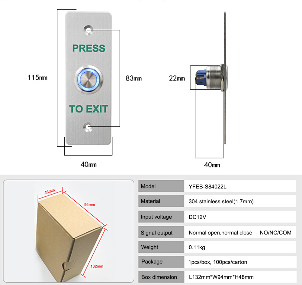 Waterproof Door Release Button YFEB-S84022L