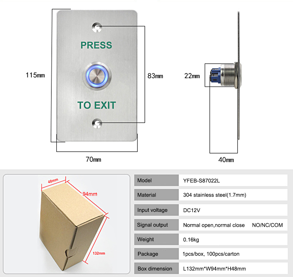 Touch Button Door Exit Button YFEB-S87022L