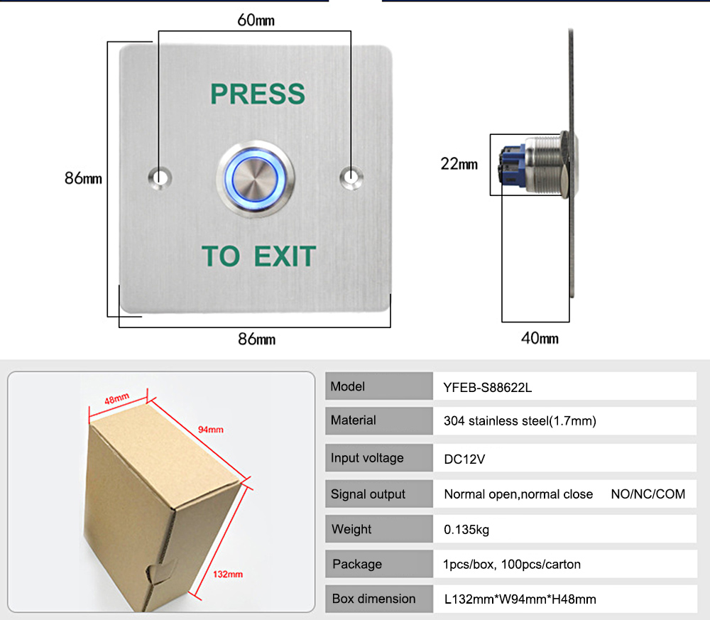 Waterproof Door Release Button With Light YFEB-S88622L