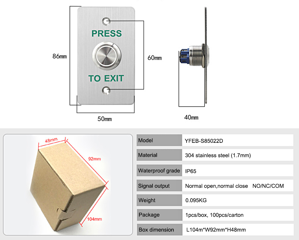 Waterproof Push To Exit Button YFEB-S85022D