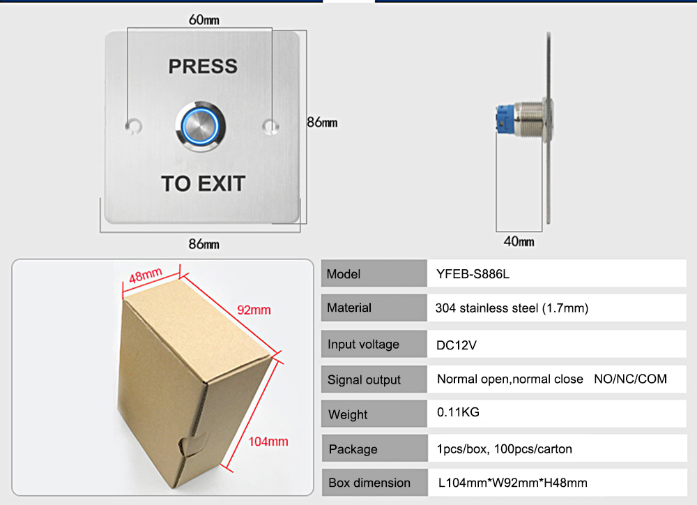 Door Release Exit Buttons YFEB-S886L