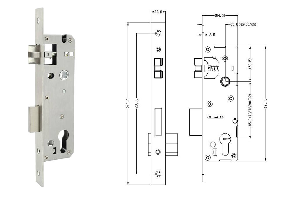 Euro Mortise Aluminum Door Password Bluetooth Door Lock YFB-918