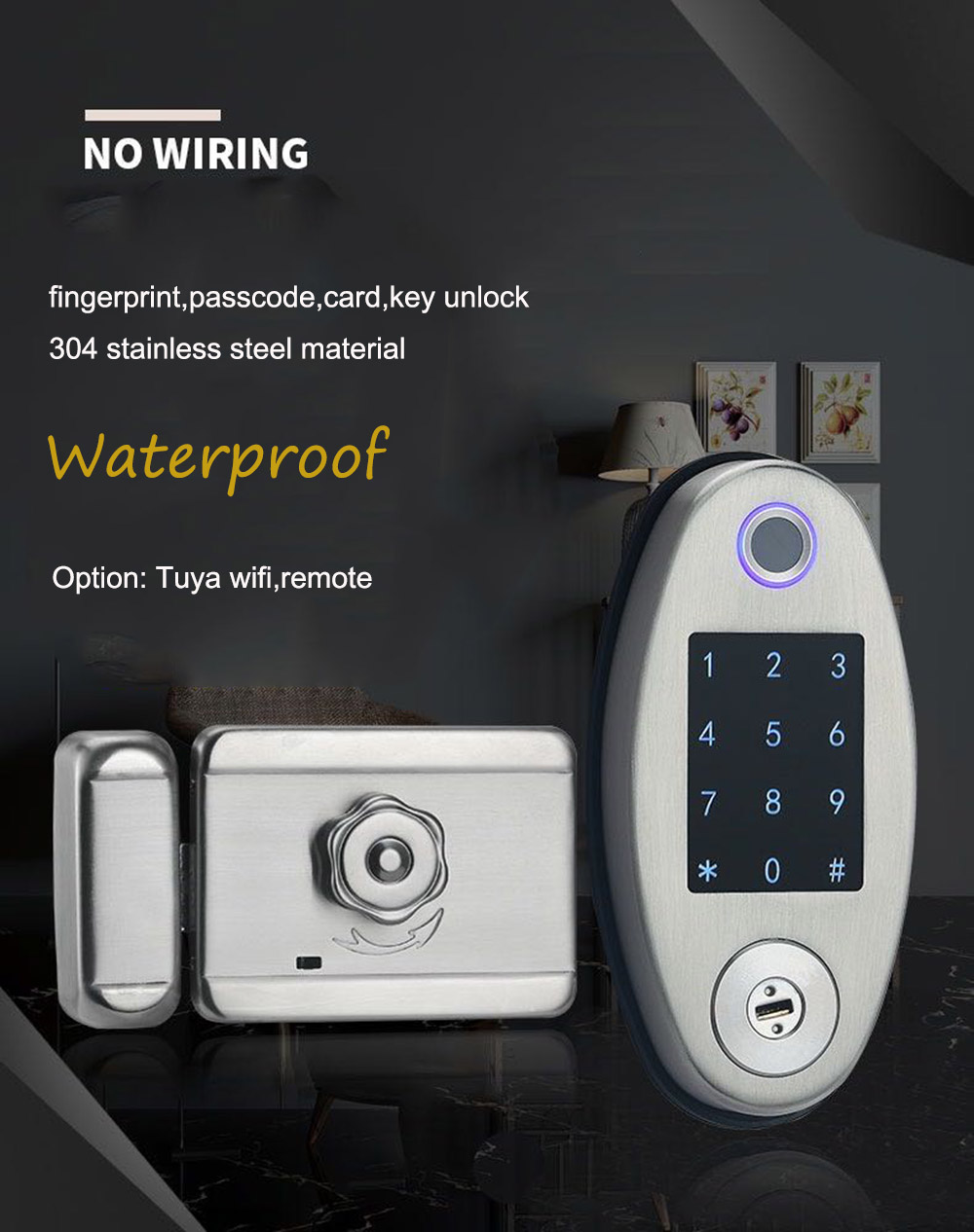 Waterproof Steel Door Rim Type Fingerprint Lock YFF-FD