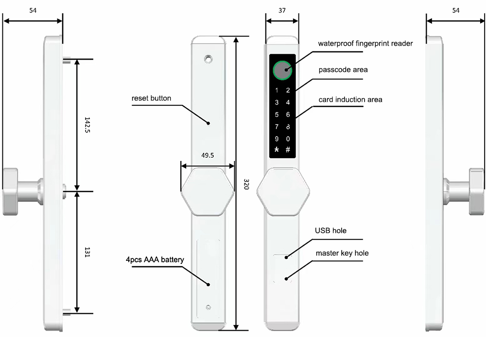 Aluminum Door SUS304 Fingerprint Bluetooth Door Lock YFBF-05