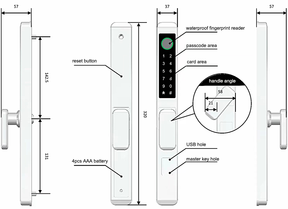 Aluminum Door SUS304 Fingerprint Bluetooth Door Lock YFBF-05