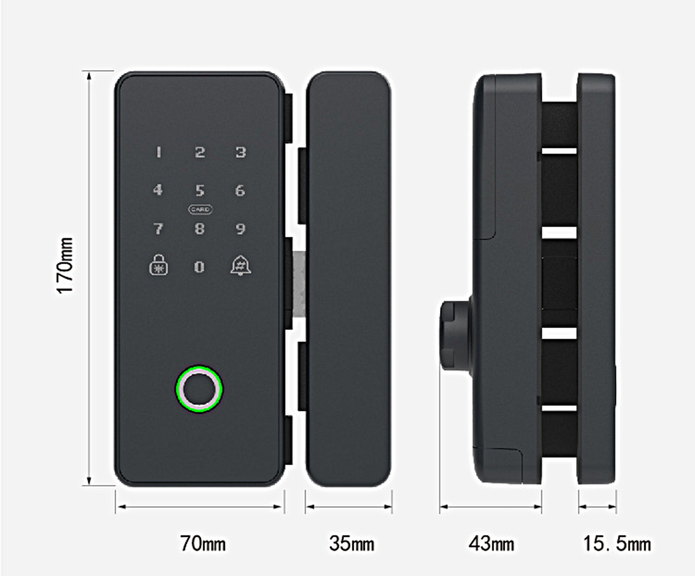 TTlock Support Fingerprint Frameless Glass Door Lock YFBG-190