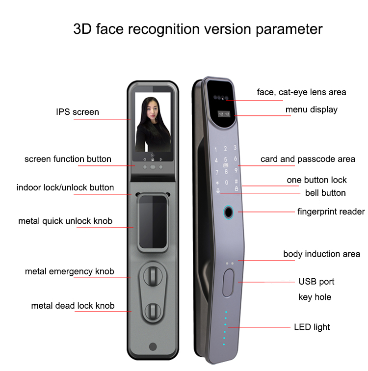 Tuya Wifi 3D Face Smart Fingerprint Door Lock YFFW-D1B