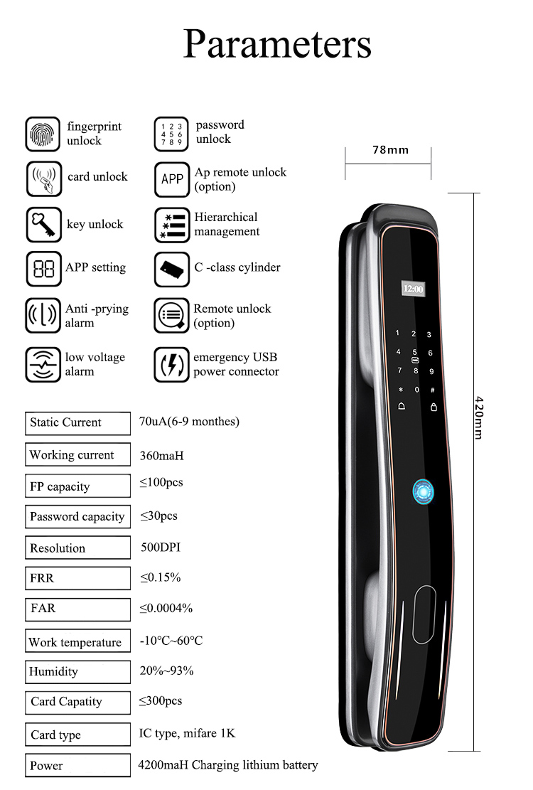 Tuya Wifi Remote Unlock Digital Door Lock YFFW-EL08