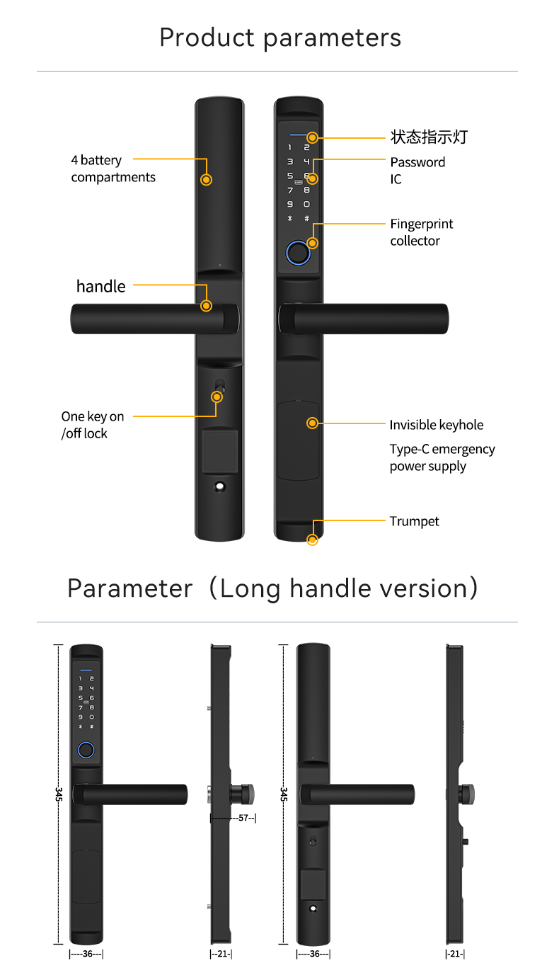 Zinc Alloy Material Bluetooth Aluminum Door Lock YFBF-F2