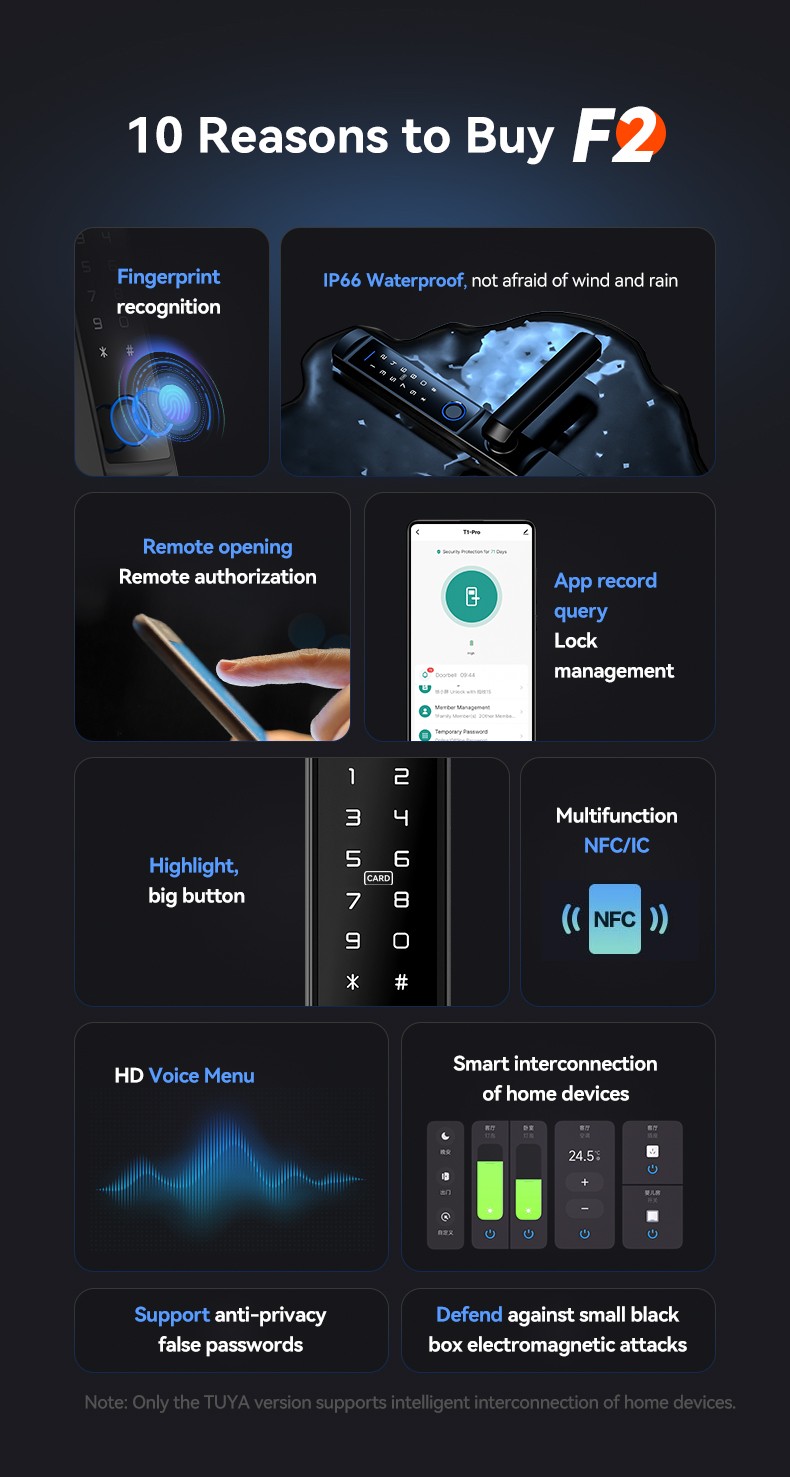 Tuya WIFI Aluminum Fingerprint Lock YFFW-F2