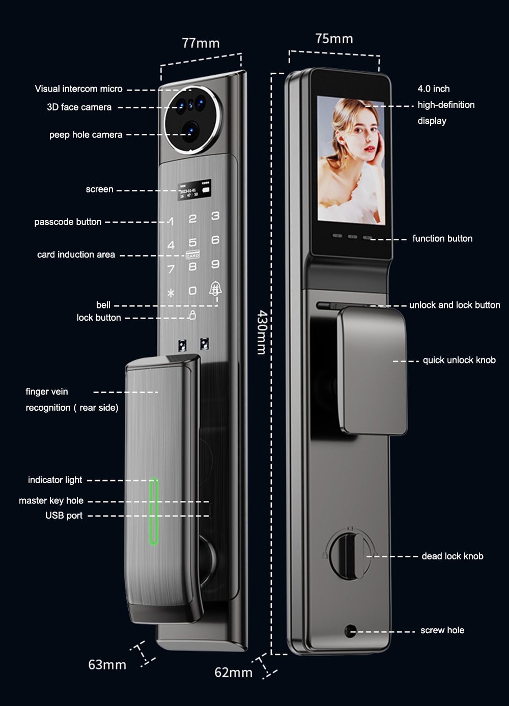 3D Face Intercom Smart Automatic Door Lock YFFR-CG01