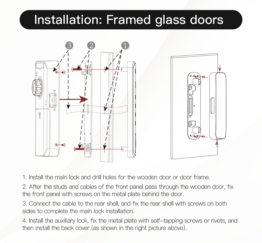 TTlock Or Tuya Bluetooth Frameless Glass Door Lock YFBG-918