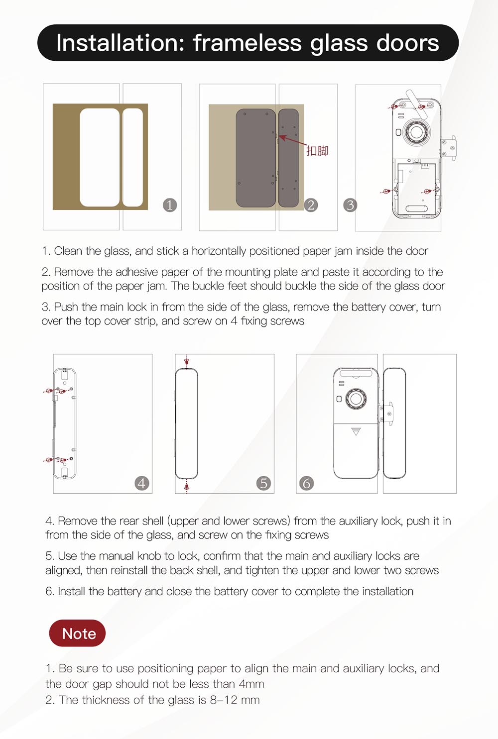 TTlock Or Tuya Bluetooth Frameless Glass Door Lock YFBG-918