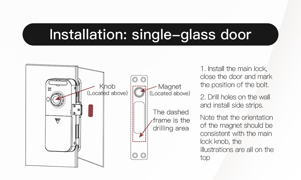 TTlock Or Tuya Bluetooth Frameless Glass Door Lock YFBG-918