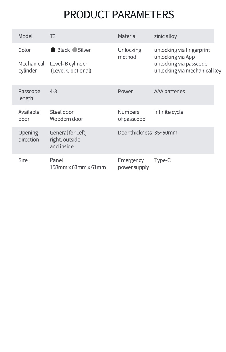 Split Fingerprint Bluetooth Lock YFBF-T3PRO