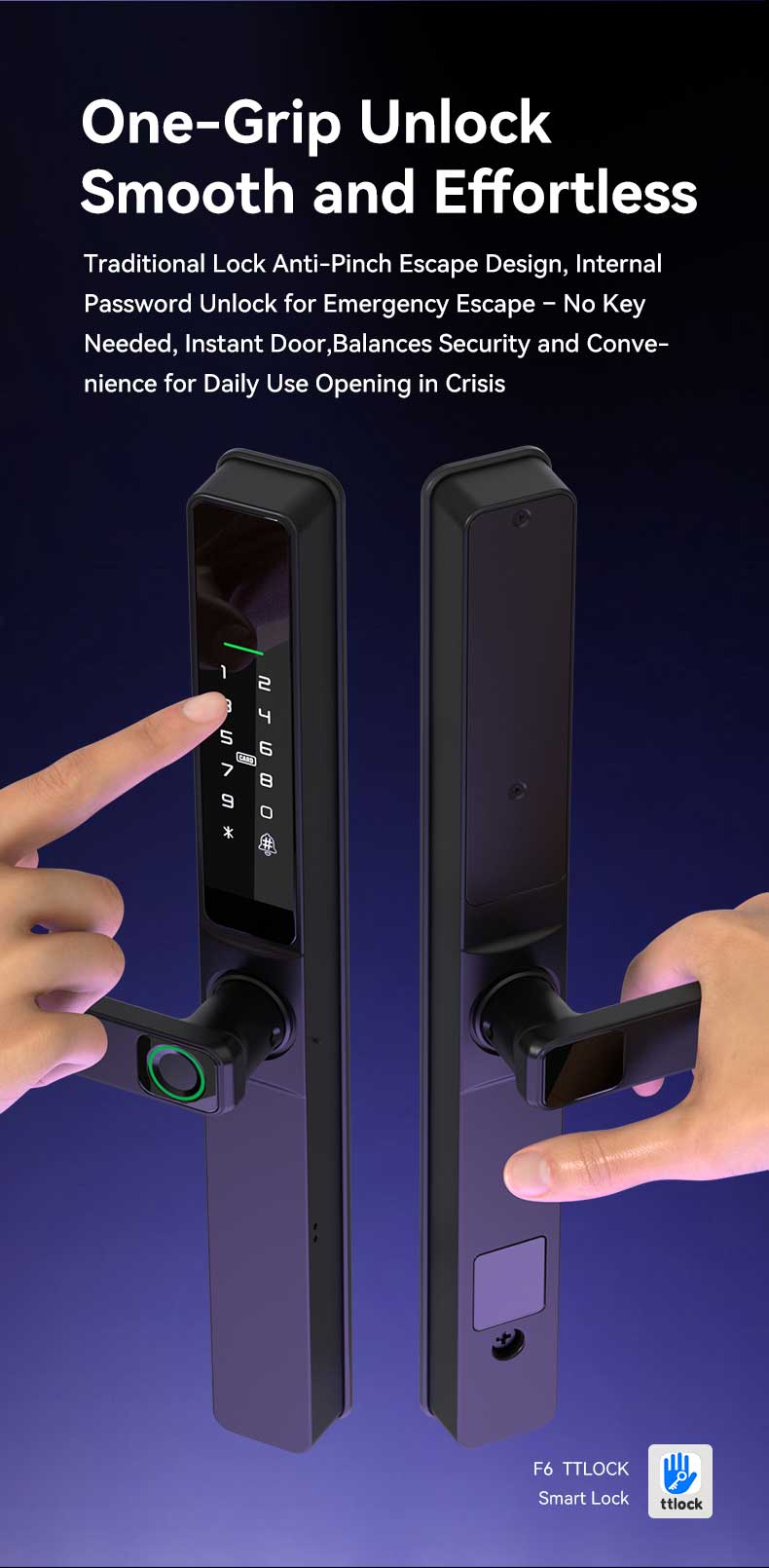 Waterproof Single Or Dual Side Fingerprint Slim Door Lock YFBF-F6