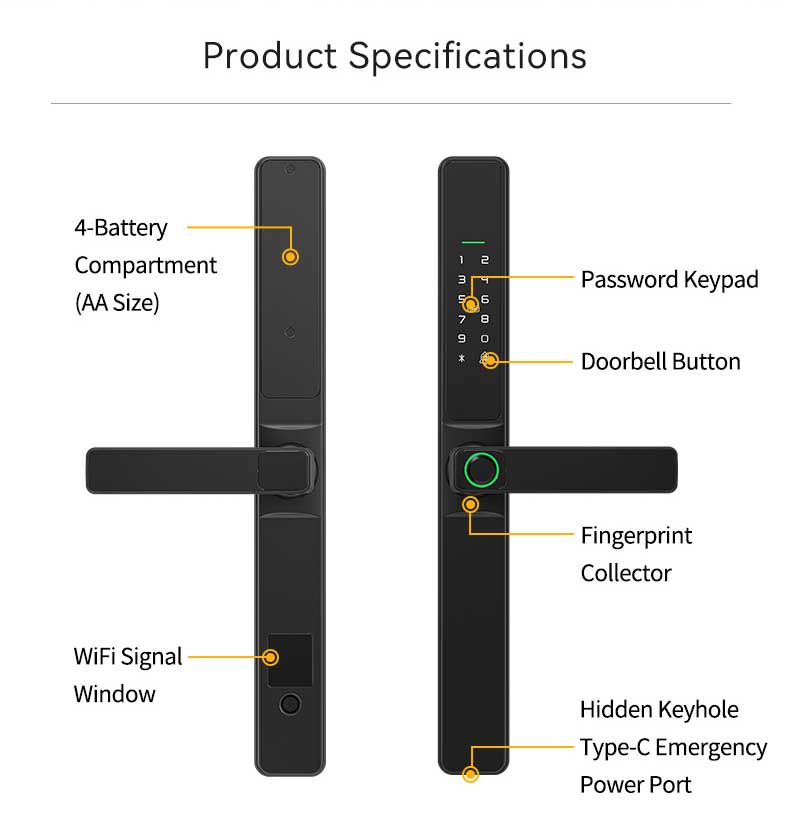 Waterproof Single Or Dual Side Fingerprint Slim Door Lock YFBF-F6