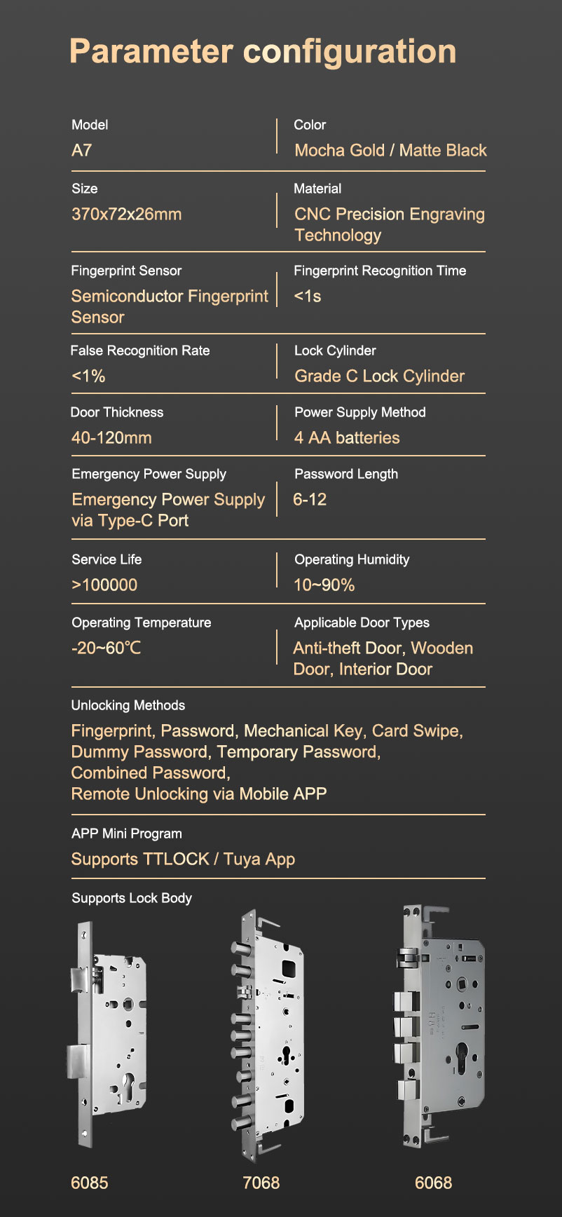Waterproof Tuya Wifi Smart Lock YFFW-A7